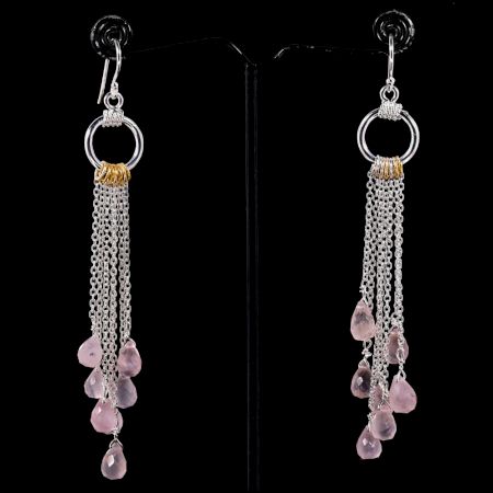 Silver Plated Brass Drop Dangle Earrings with Natural Rose Quartz Gemstone Gift Jewelry